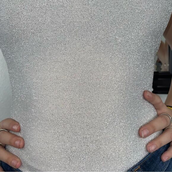 Iris Womens Stretch Allover Shiny Metallic Scoop Neck Sleeveless Bodysuit Size M - Picture 6 of 11